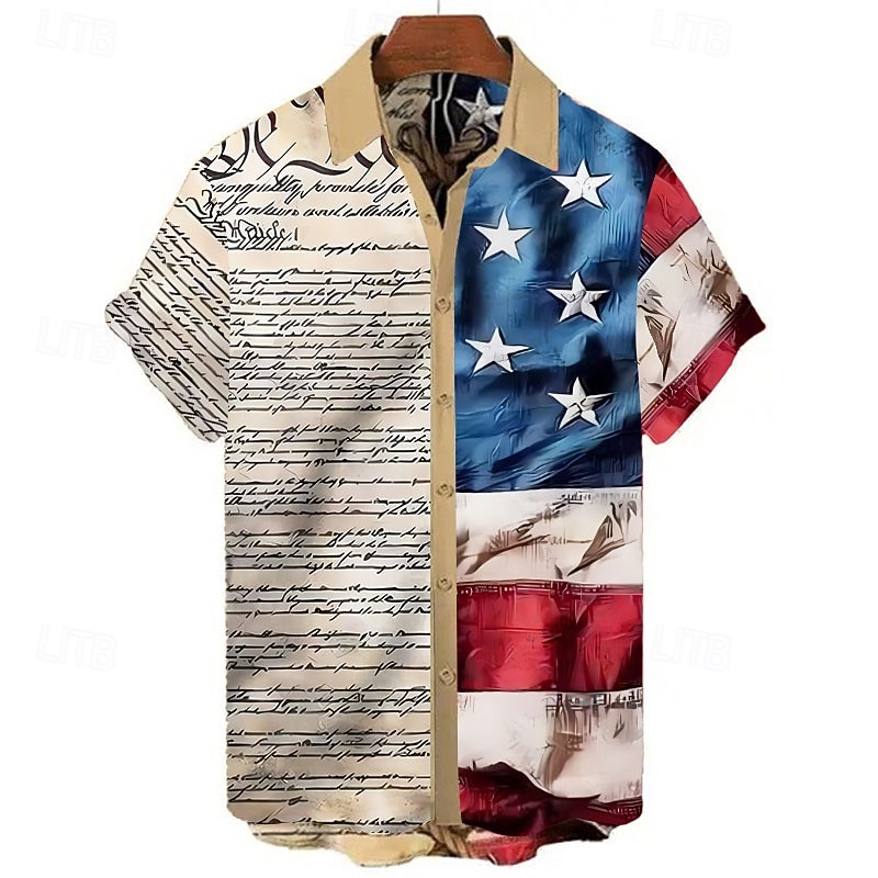 American Independence Day Men's American Flag Shirt Button Up Shirt Short Sleeve Fashion Streetwear Designer Outdoor Daily Independence Day Summer Spring Turndown Print White Red Khaki Black+Gray Gray2