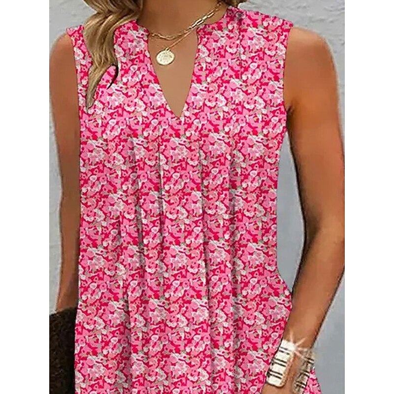 Women's Mini Dress A Line Dress Stylish Casual Vacation Daily Regular Fit Floral Sleeveless V Neck Pink Green Summer Spring3