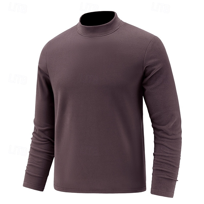 Men's T Shirt Long Sleeve Standing Collar Spring Winter Spring &  Fall Solid Color Casual Daily Leisure Casual / Sporty Quick Dry Athleisure Casual Daily Black Red Brown Top Tee for Men4
