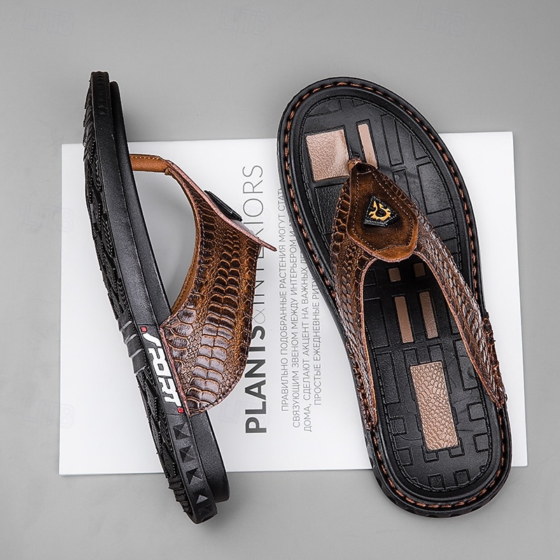 Men's Crocodile Pattern Flip Flops - Durable Sole, Luxurious Design, Perfect for Beach, Pool and Summer Casual Wear2