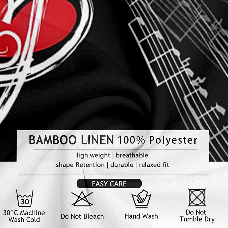 Men's Boardmasters Heart Musical Notes Shirt Button Up Shirt Short Sleeve Fashion Casual Gift Holiday Festival Summer Spring Turndown 3D Print Collared Shirts Black3