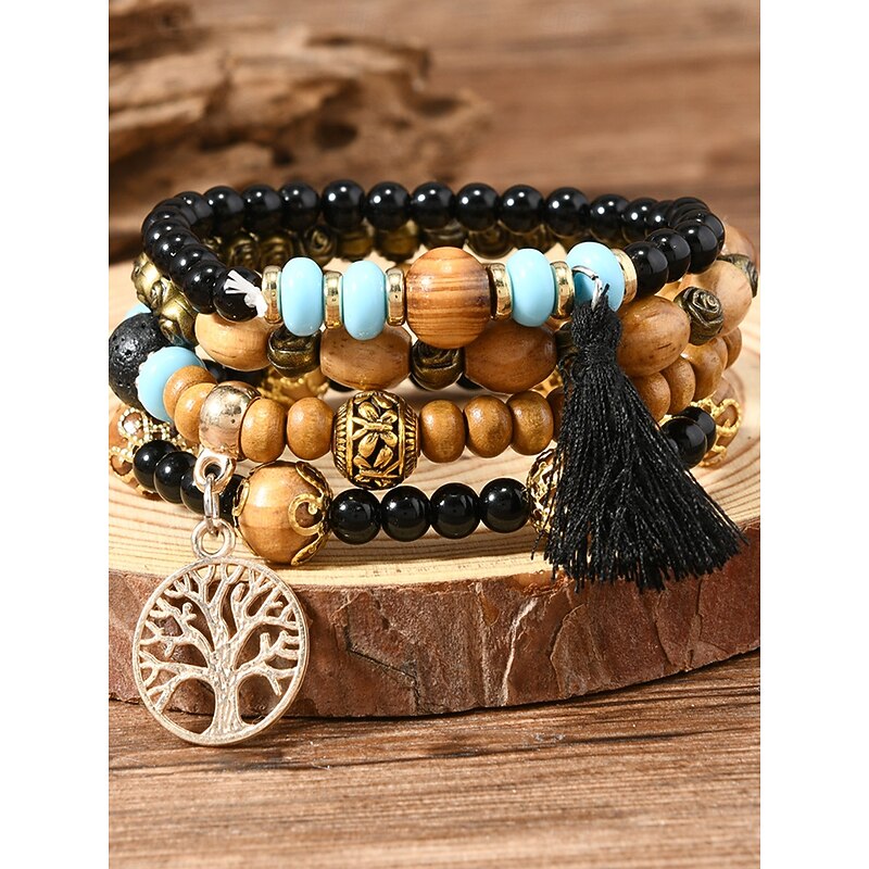 Vintage Style Ball Fashion Personalized Wood Bracelet Jewelry Black / White / Pink For Holiday2