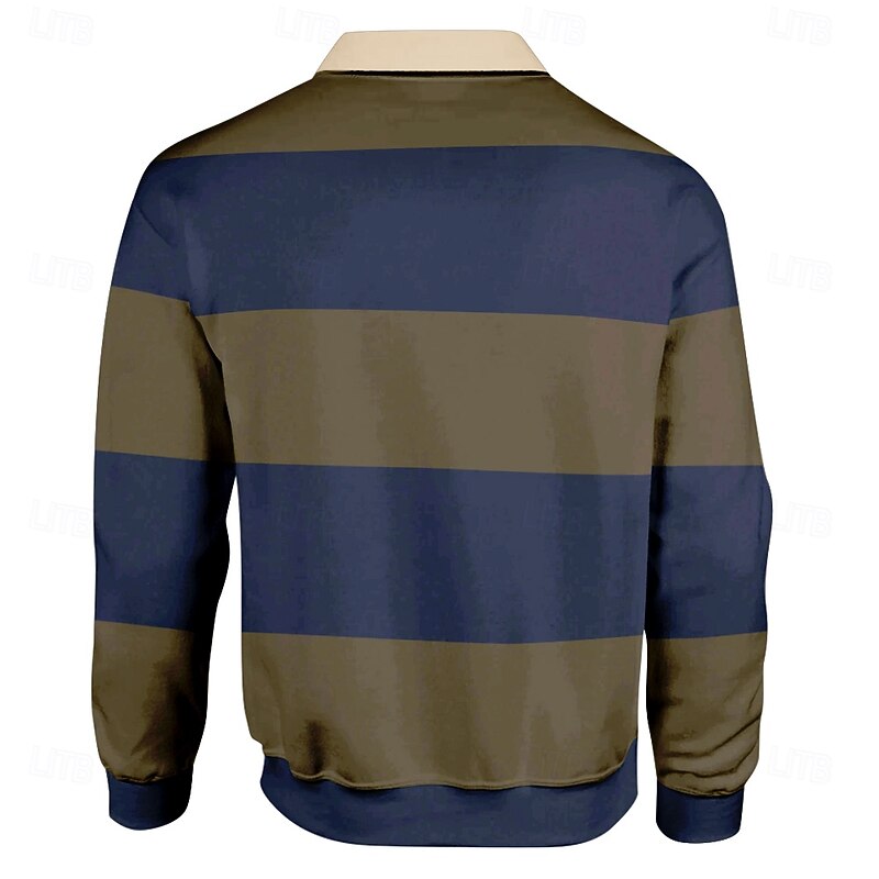 Men's Stripes Rugby Polo Long Sleeve Polo Shirts Collared Shirts Casual Outdoor Athleisure 3D Print Spring Fall Winter Red Blue Brown2
