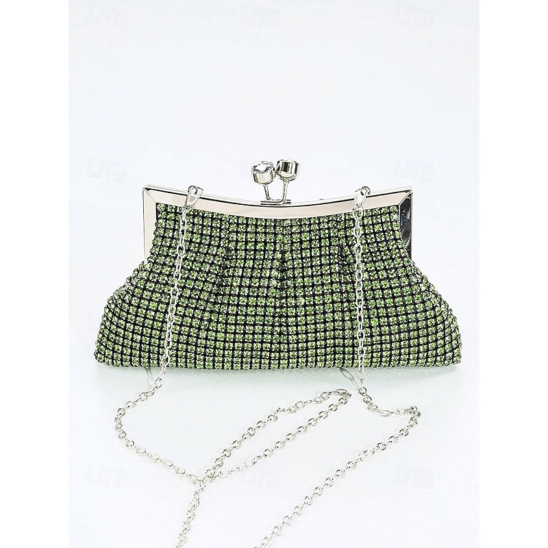 Women's Green Sage Rhinestone Clutch Purse – Vintage Crystal Evening Bag for Weddings, Parties and Formal EventsColor Silver Black Gold4