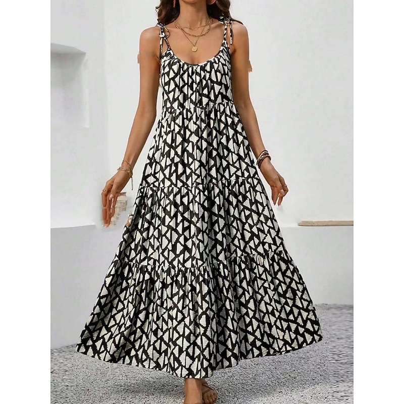 Women's Maxi Dress Casual Dress A Line Dress Slip Dress Stylish Casual Vacation Daily Regular Fit Geometric Sleeveless Strap Black Summer4