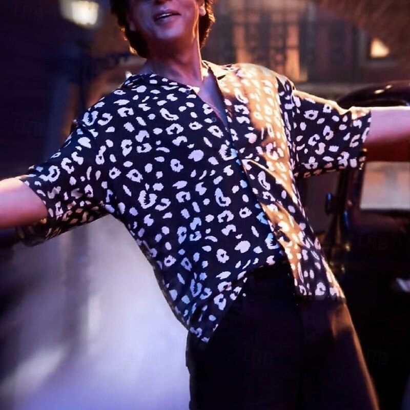 Men's Geometric Pattern Beach Shirt Button Down Shirt Short Sleeve Fashion Casual Vacation Holiday Party Wear Summer Spring Turndown 3D Print Black