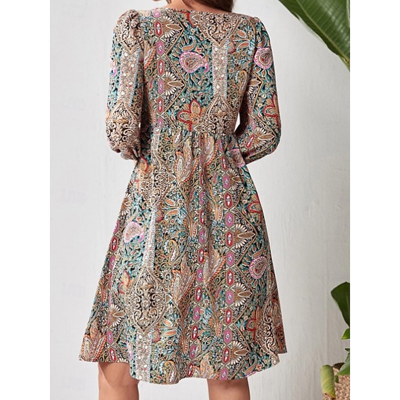 Women's Mini Dress Petite Dress Vintage Dress A Line Dress Boho Dress Stylish Casual Vacation Daily Regular Fit Floral Long Sleeve V Neck Red Summer2