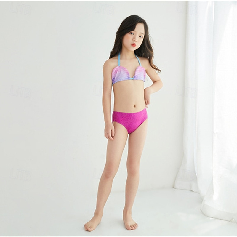 Kids Girls' Swimsuit Bikini Outdoor Party Mermaid Vacation Fashion Bathing Suits 4 years+ Summer Yellow Pink2