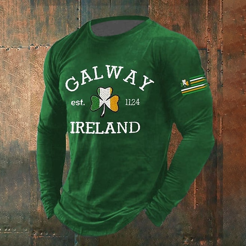 St. Patrick Men's Shamrock T Shirt Long Sleeve T shirt 3D Print Crew Neck Shirt Fashion Exaggerated Street Daily Black Green Summer Spring Fall Clothing Apparel S M L XL XXL XXXL