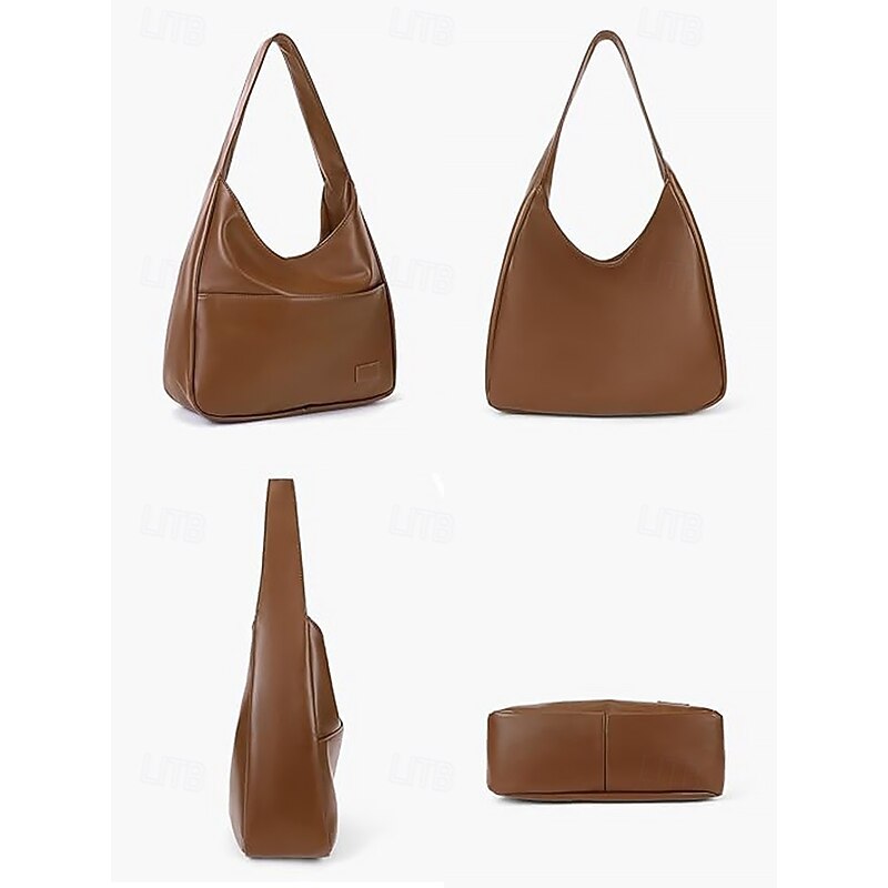 Women's Faux Leather Hobo Shoulder Bag – Minimalist Casual Design for Daily Use and Work Color Black White Brown3