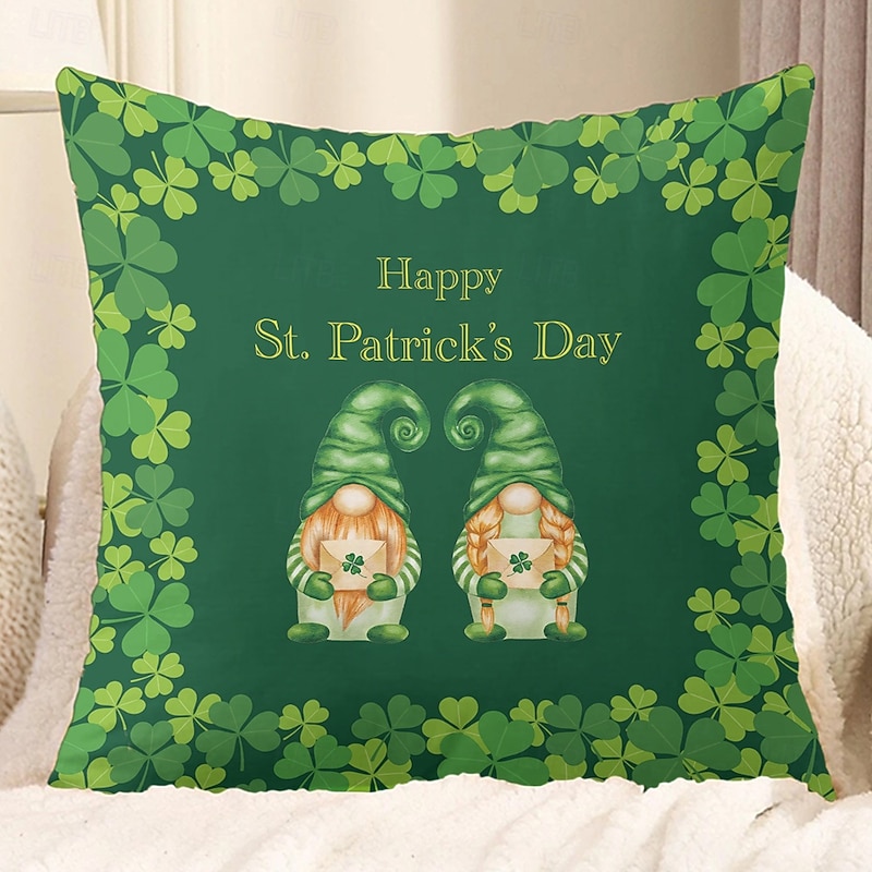 Saint Patrick's Day Decorative Toss Pillows Cover 1PC Shamrocks Soft Square Couch Cushion Case Pillowcase for Bedroom Livingroom Sofa Chair2