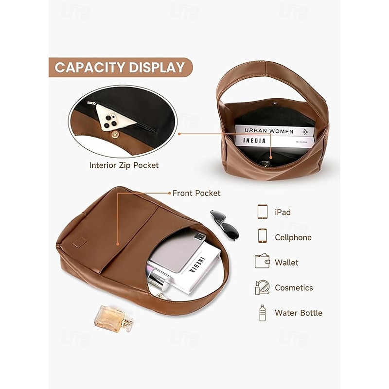 Women's Faux Leather Hobo Shoulder Bag – Minimalist Casual Design for Daily Use and Work Color Black White Brown4