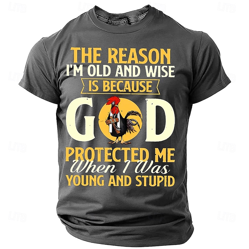 Men's Funny T-Shirt: Old & Wise Because God Protected Me When I Was Young & Stupid Short Sleeve Graphic Tee3