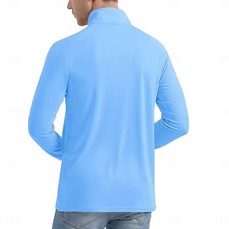 Men's Sun Protection T-shirts Long Sleeve Quarter Zip Summer Spring Solid Color Traditional / Vintage Zip Up Outdoor Sports & Outdoor Light Blue Dark Grey White Top Tee for Men2