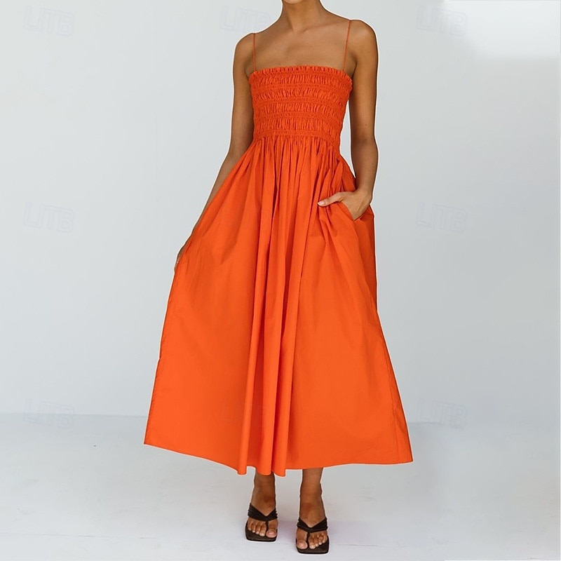 Women's Long Dress Maxi Dress Linen-Inspired Dresses Casual Dress Stylish Casual Vacation Daily Date Regular Fit Plain Sleeveless Strapless Pink Orange Green Summer Spring