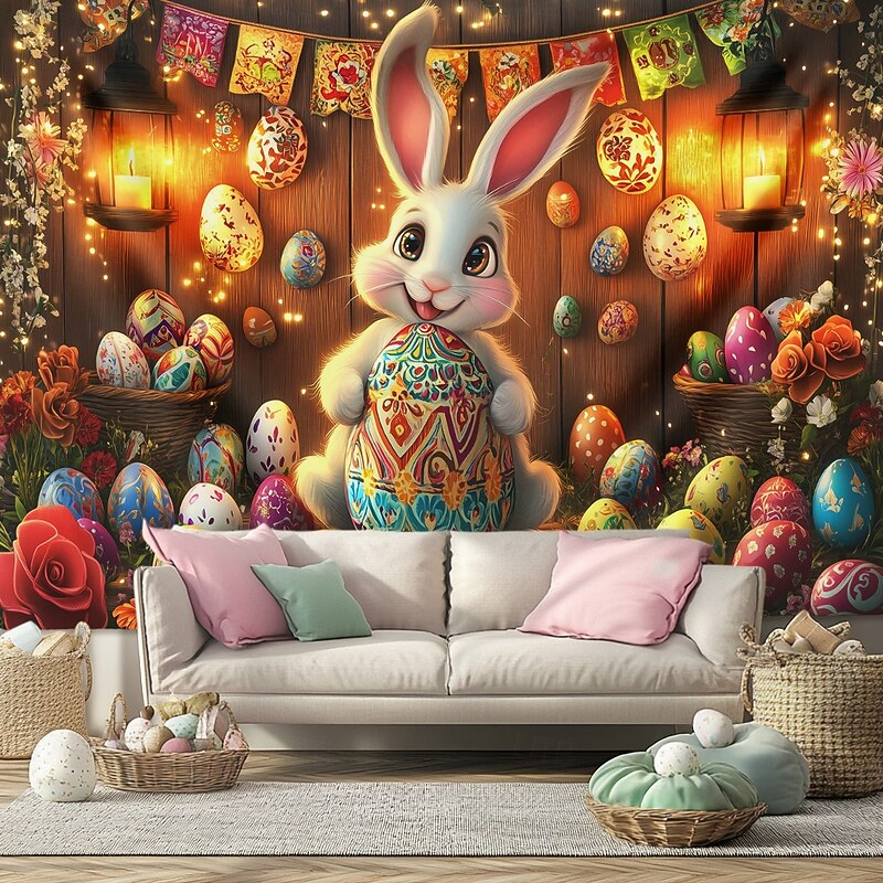 Hanging Tapestry Bunny Eggs Wall Art Large Tapestry Mural Decor Photograph Backdrop Blanket Curtain Home Bedroom Living Room Decoration4