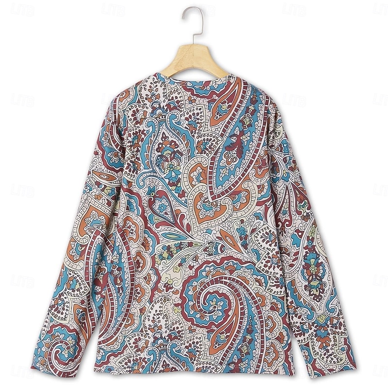 OUKU Men's T shirt Tee Henley Shirt Tee Graphic Tribal Henley Yellow Red Blue 3D Print Plus Size Outdoor Daily Long Sleeve Button-Down Print Clothing Apparel Designer Stylish Vintage Basic4