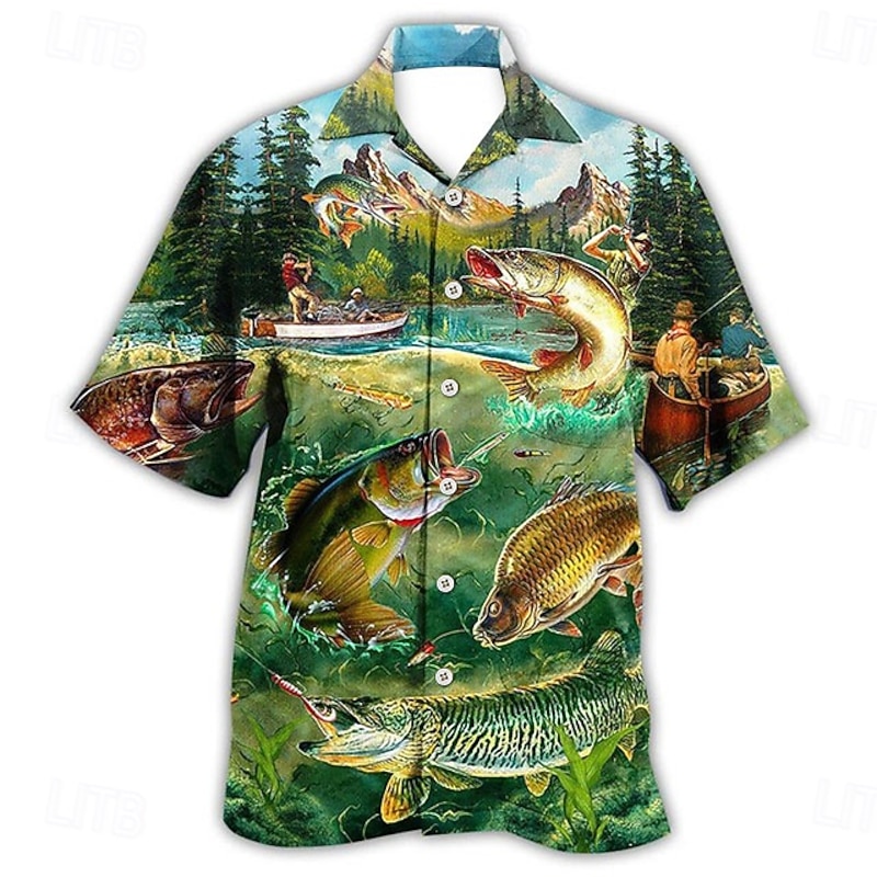 Men's Tropical Fish Shirt Summer Hawaiian Shirt Aloha Shirt Short Sleeve Shirt Turndown Tropical Fashion Hawaiian Casual Hawaiian Holiday White Yellow Black / Brown S M L2