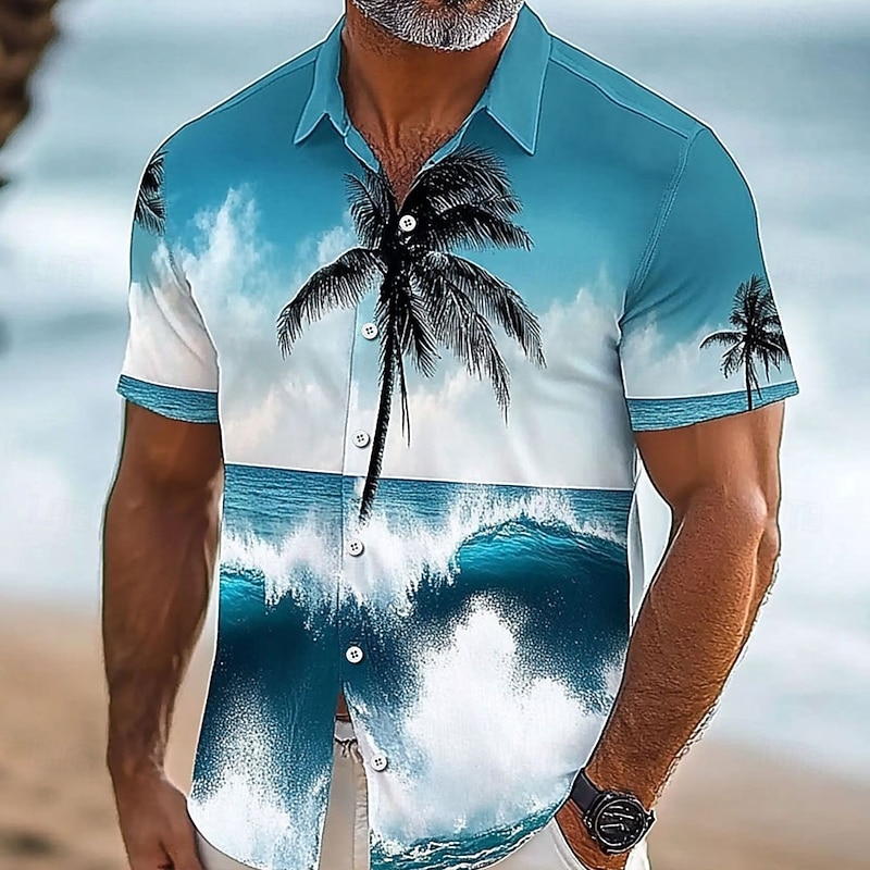 Men's Coconut Tree Sea Summer Hawaiian Shirt Aloha Shirt Short Sleeve Hawaiian Beach Vacation Beach Summer Spring Turndown Button Up Blue 1# Blue4