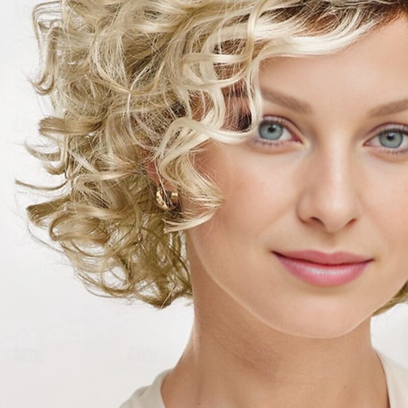 Sassy Bob Wig with Soft Spirals and Enviable Volume / Multi-Tonal Shades of Blonde Silver Brown and Red2