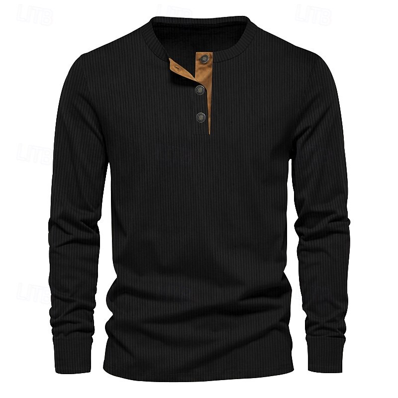 Men's T Shirt Long Sleeve Fashion Daily Buttons Pocket Round Dailywear Causal Spring &  Fall Wine Black Light Green Henley T-Shirt2