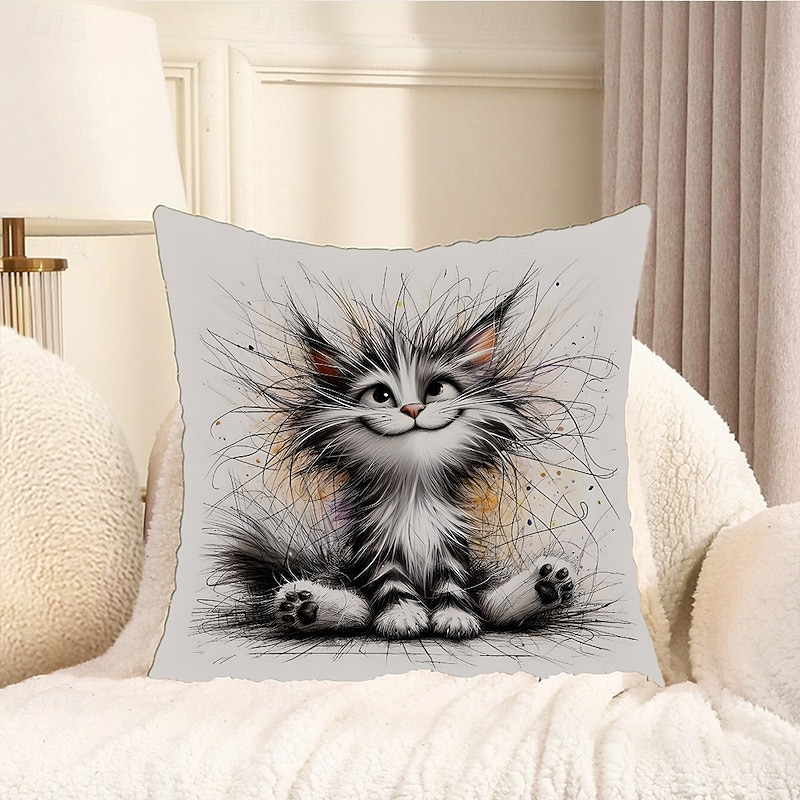 Funny Animal Decorative Toss Pillows Cover 1PC Soft Square Couch Cushion Case Pillowcase for Bedroom Livingroom Sofa Chair Crazy Cat