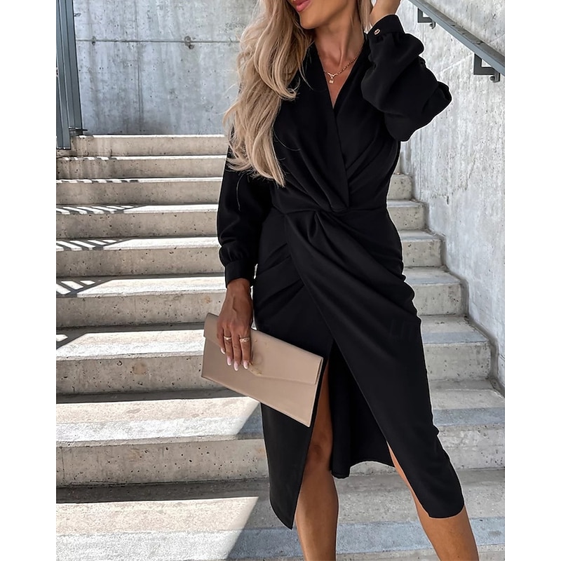 Women's Mini Dress Casual Dress Summer Dress Stylish Casual Vacation Daily Date Regular Fit Plain Long Sleeve Lapel Black White Green Summer Spring2