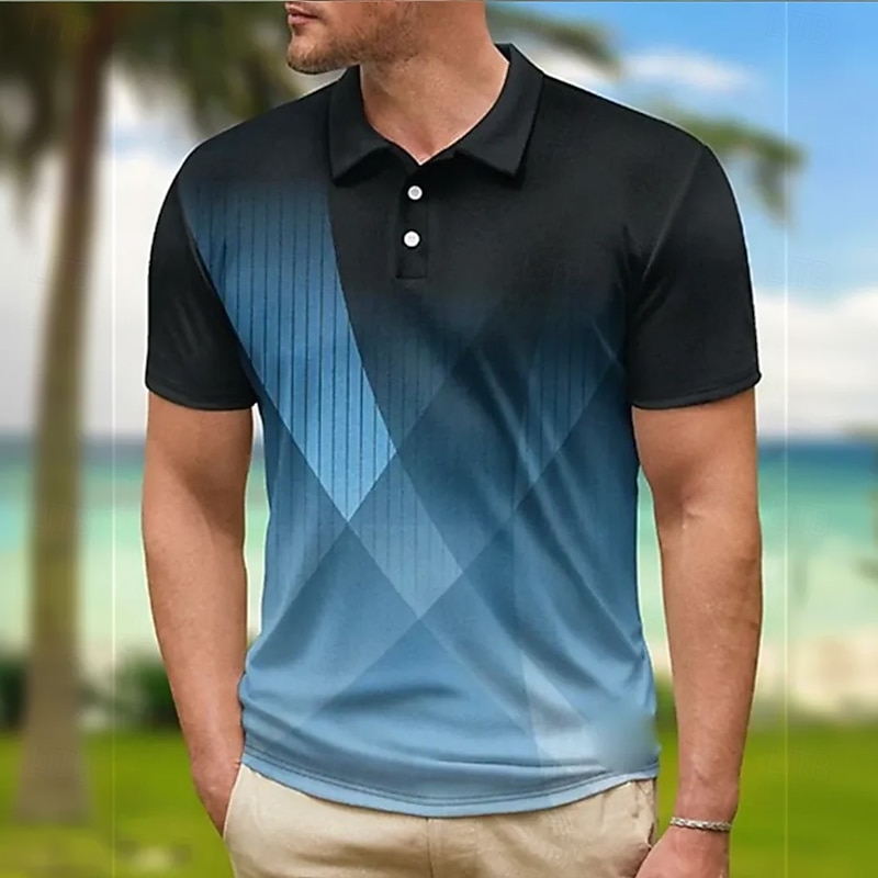 Men's Geometic Line Polo Short Sleeve Polo Shirts Collared Shirts Casual School Outdoor Daily Wear Home Wear 3D Print Summer Yellow Blue Green