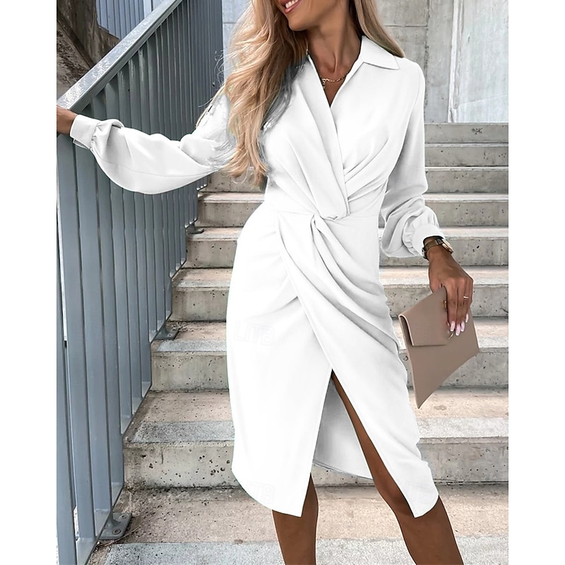 Women's Mini Dress Casual Dress Summer Dress Stylish Casual Vacation Daily Date Regular Fit Plain Long Sleeve Lapel Black White Green Summer Spring