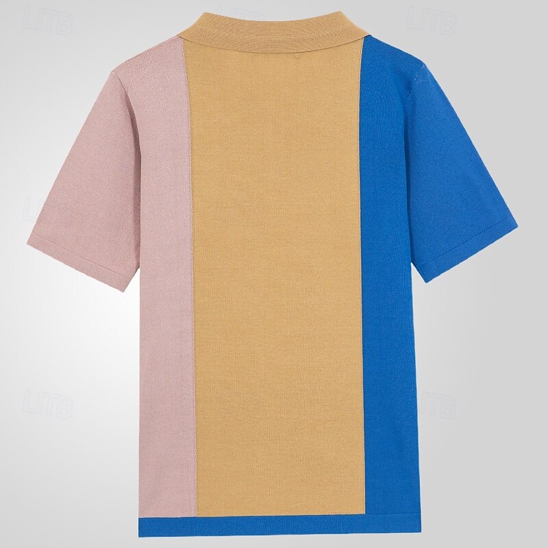 Men's Button Up Polos Golf Shirt Casual Sports Lapel Short Sleeve Fashion Basic Color Block Patchwork Buttons Summer Apricot Button Up Polos3