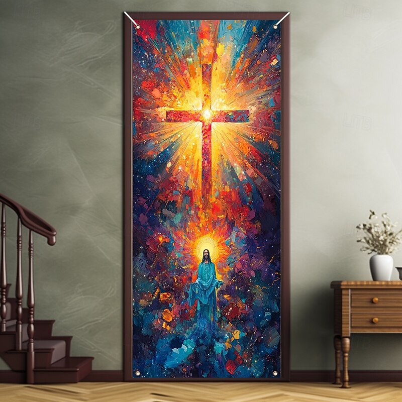 Door Decorations Door Covers Jesus Cross Door Tapestry Door Curtain Decoration Backdrop Indoor/Outdoor Door Banner for Front Door Farmhouse3