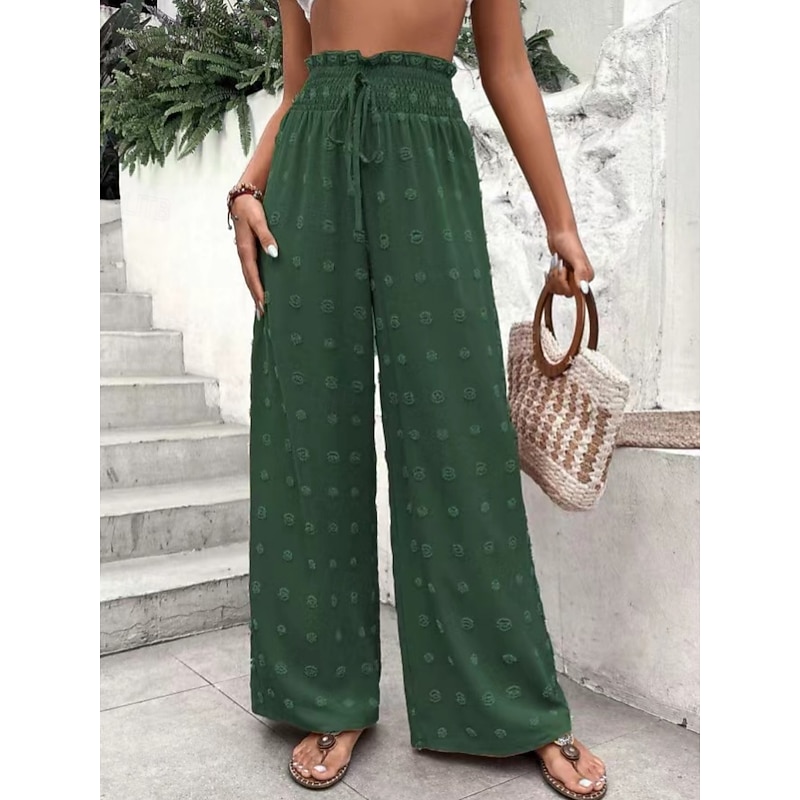 Women's Wide Leg Chinos Fashion Streetwear Full Length High Waist Plain Elastic Waistband Jacquard Comfy Soft Comfortable Micro-elastic Outdoor Street Pink Green Khaki Summer Spring Regular Fit3