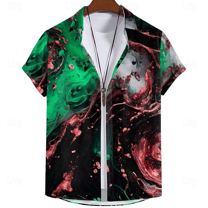 Men's Geometric Shirt Button Up Shirt Short Sleeve Abstract Casual Summer Turndown Button Up Red Blue Purple Green4