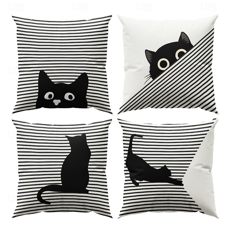 Decorative Toss Pillows Cover 1PC Cute Cat Soft Square Couch Cushion Case Pillowcase for Bedroom Livingroom Sofa Chair Spring Summer Party4