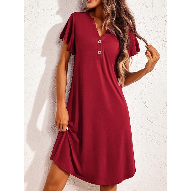 Women's Mini Dress Casual Dress T Shirt Dress Tee Dress Stylish Basic Casual Vacation Daily Regular Fit Plain Short Sleeve V Neck Black Wine Summer