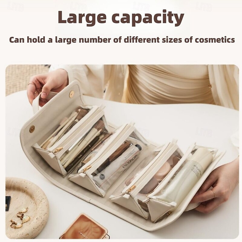 Leather Waterproof Cosmetic Bag, 4-in-1 Travel Toiletry Organizer, Large-Capacity Makeup Bag with Dry and Wet Separation for Stylish Storage3