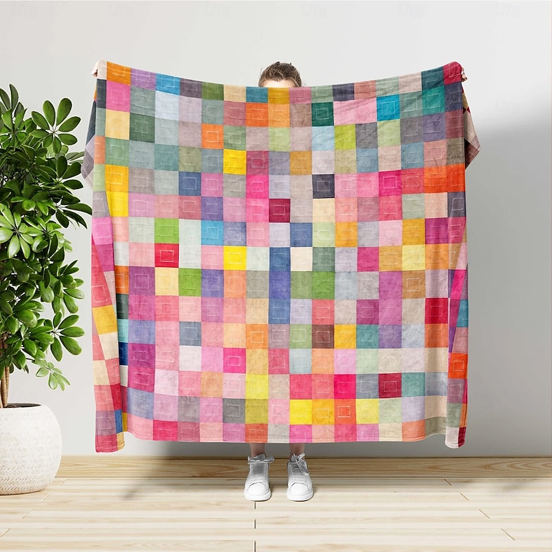 Colorful Mosaic Blanket Soft Cozy Lightweight Throw for Sofa Bed Couch or Travel Vibrant Multicolor Geometric Design Durable and Fade-Resistant Perfect for All-Season Use4