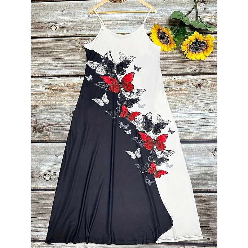 Women's Midi Dress Casual Dress A Line Dress Summer Dress Slip Dress Stylish Casual Vacation Daily Regular Fit Butterfly Sleeveless U Neck Black Summer2