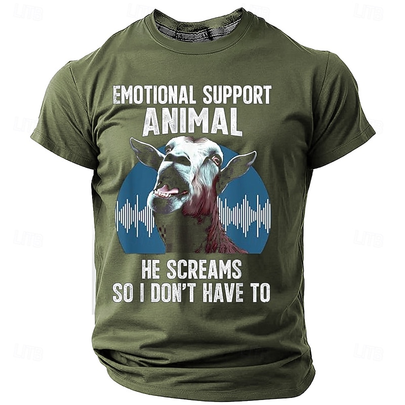 Men's Funny Emotional Support Animal Graphic T-Shirt: 'He Screams So I Don't Have To' Humorous Goat Lifestyle Tee4