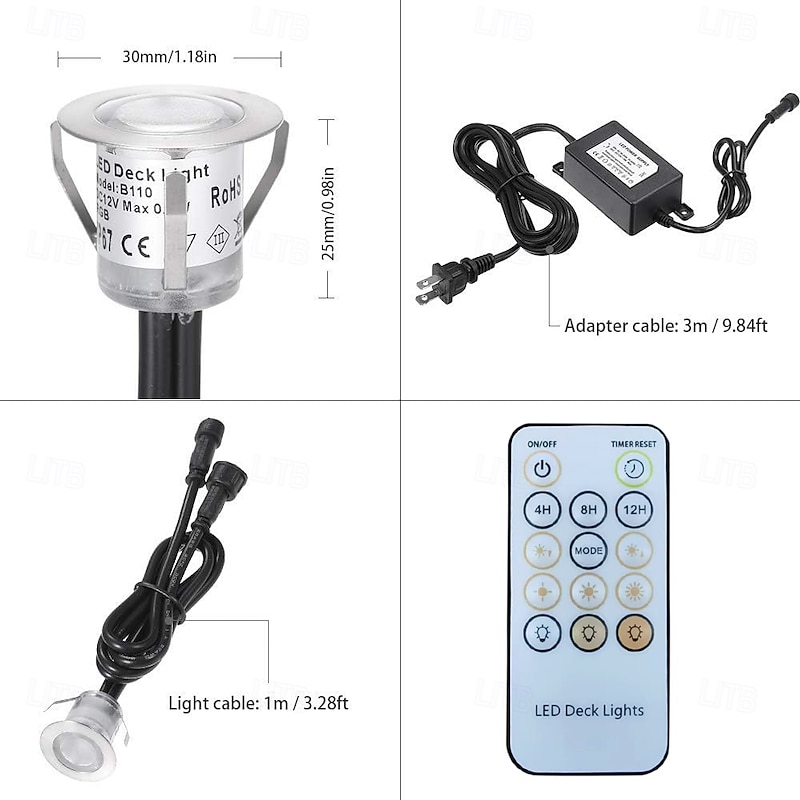10PCS Embedded LED Deck Lights - Multi-Mode Tri-Color with RF Remote, IP67 Waterproof Ground Outdoor Landscape Lights for Outdoor Patio, Stairs and Pool4
