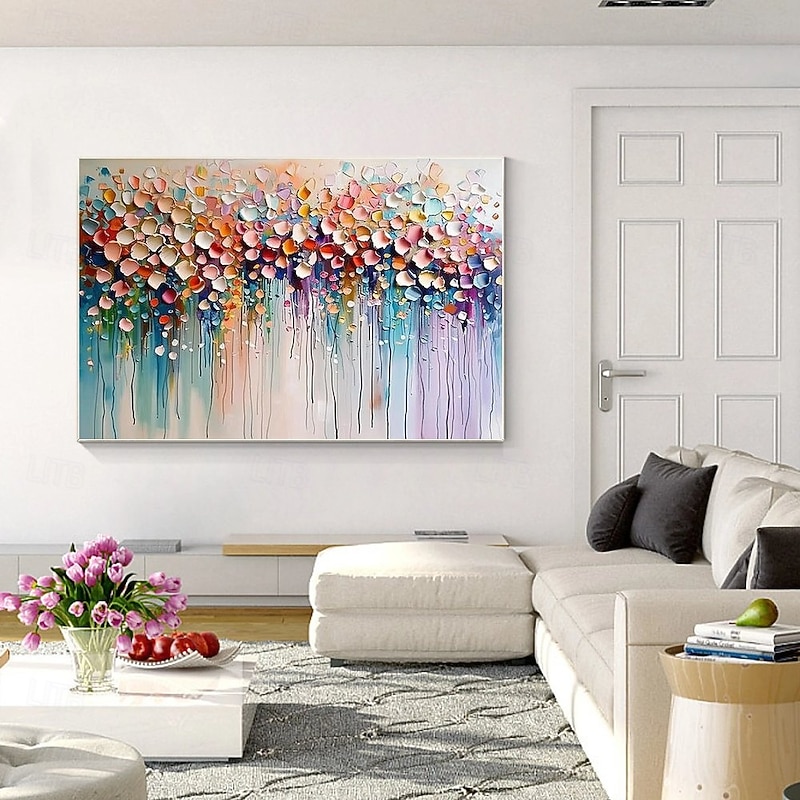 Hand Painted Oil Painting Original Wildflowers Painting 3D Texture Blooming Flower Painting Canvas Extra Large Size Flora Wall Art Wall Art Decor Rose Art3