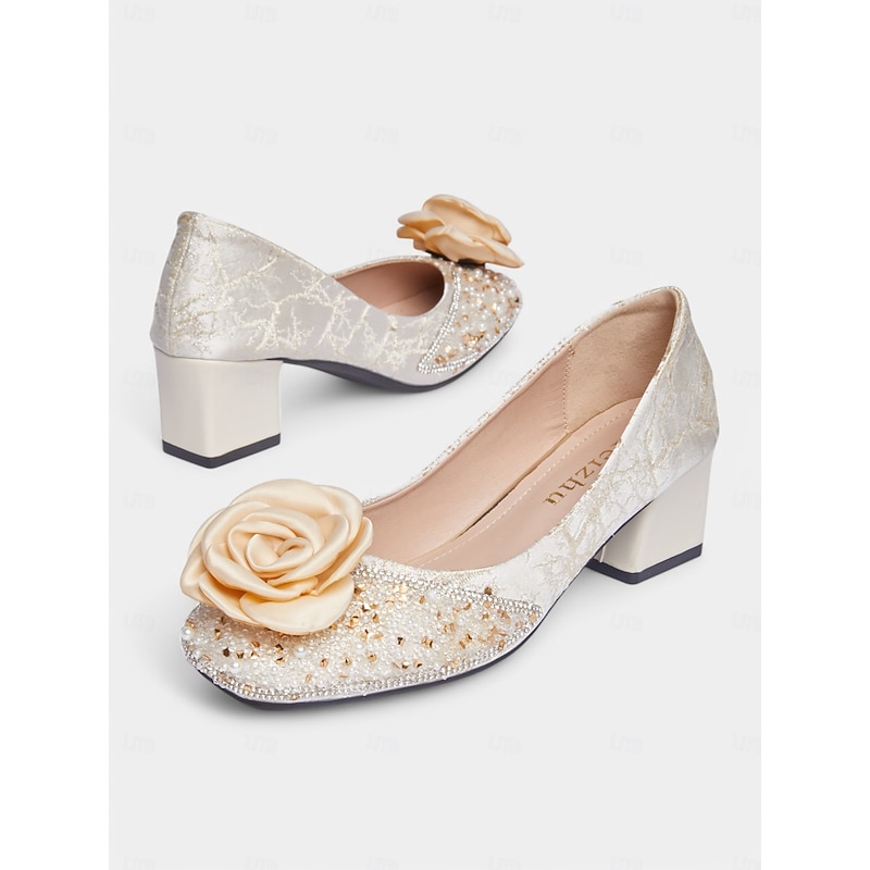 White Glitter Pumps with Floral Appliqué – Elegant Women's Wedding Shoes4