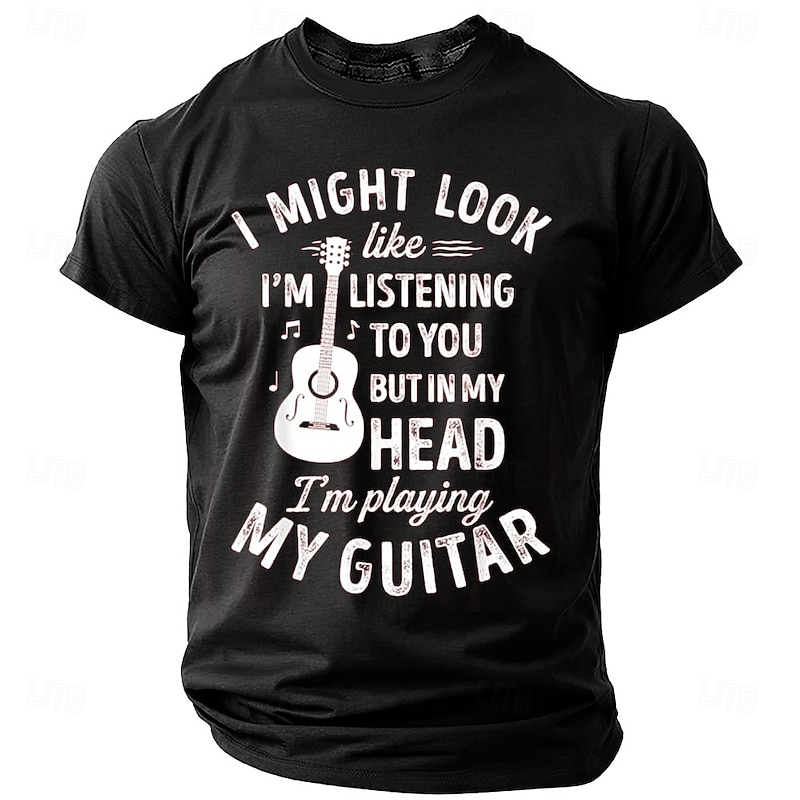 Mens Funny Guitar Graphic T-Shirt - 'I'm Playing My Guitar In My Head' Music Tee4