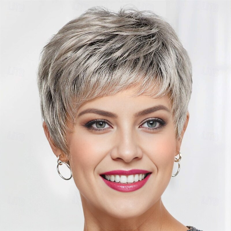 Casey WhisperLite Wig Short Ultra-Chic Pixie Wig with Neat Straight Layers / Multi-tonal Shades of Blonde Silver Brown and Red4