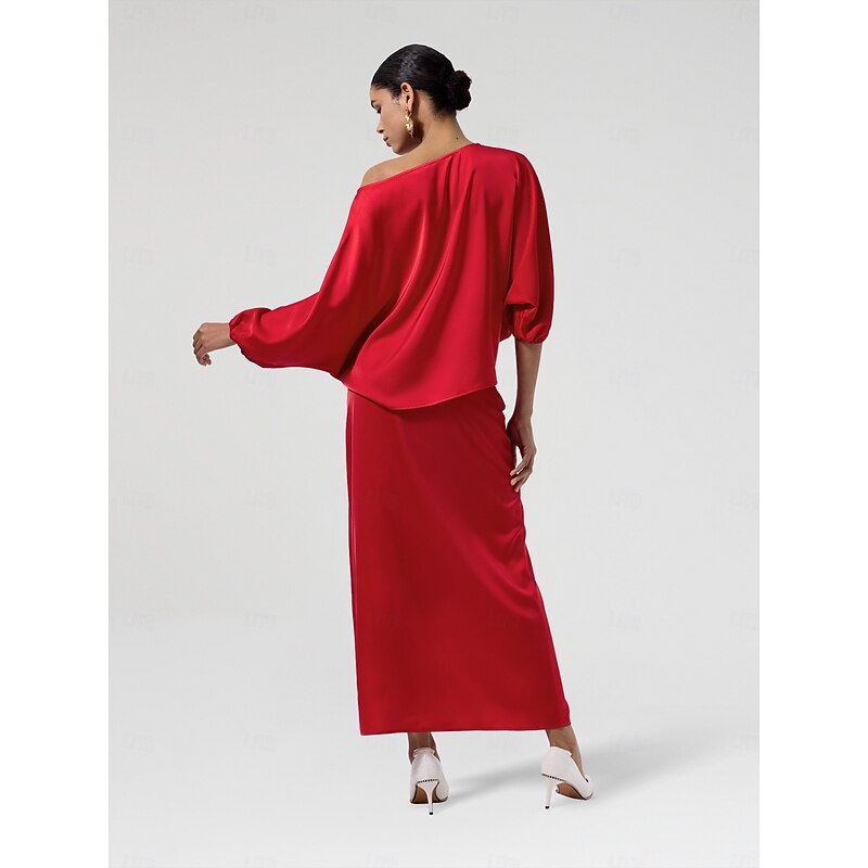 Satin Wedding Guest Floral Slash Neck Juliet Sleeve Wide Leg Two Piece Set2