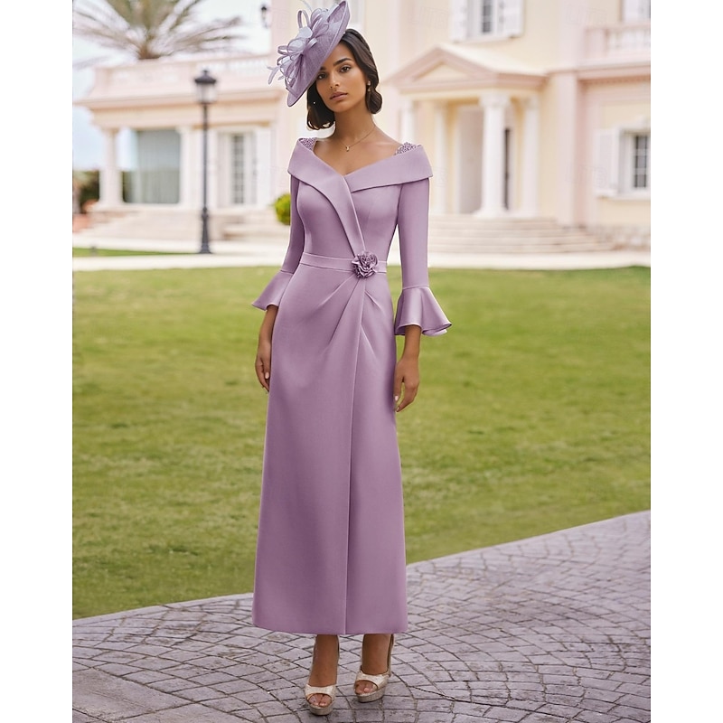 Sheath / Column Cocktail Dresses Elegant Dress Formal Wedding Ankle Length 3/4 Length Sleeve Shirt Collar Pocket Stretch Crepe with Floral Print Pocket Dresses2