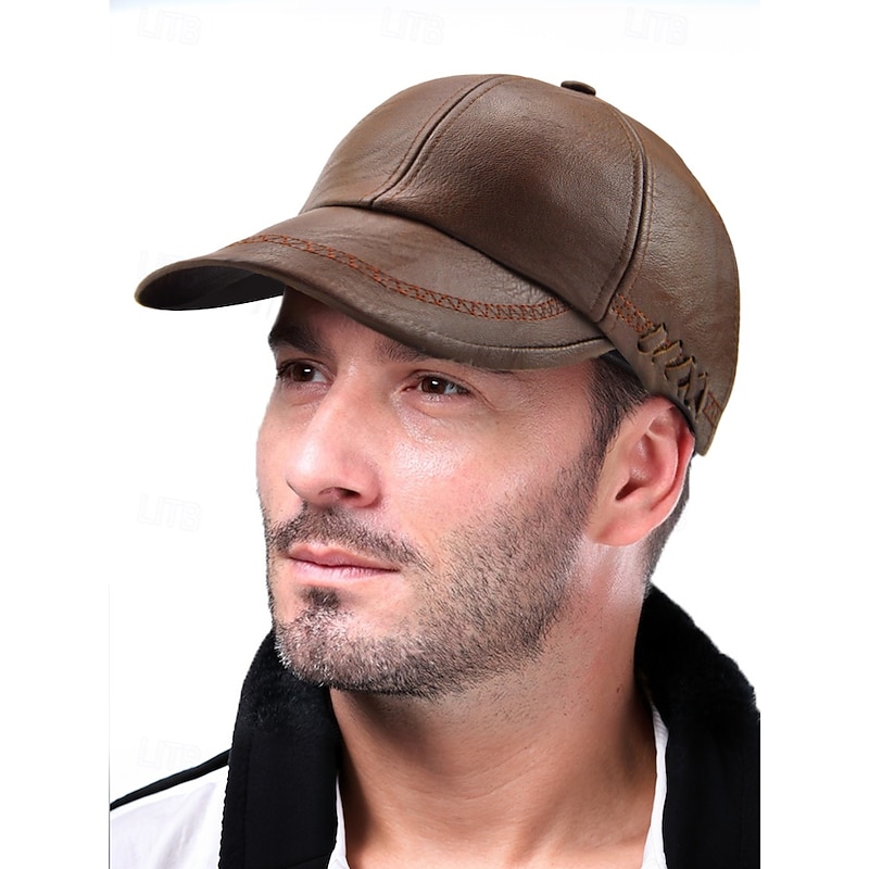 Men's Faux Leather Baseball Cap with Stitched Detailing – Stylish and Durable, Perfect for Casual Wear, Outdoor Activities and Everyday Use