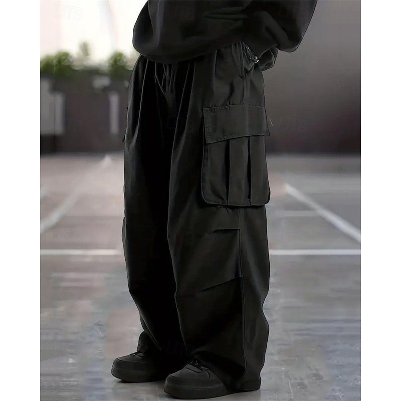 Men's Cargo Pants Trousers Wide Leg Multi Pocket Plain Wearable Outdoor Daily Camping & Hiking Fashion Classic Black Khaki