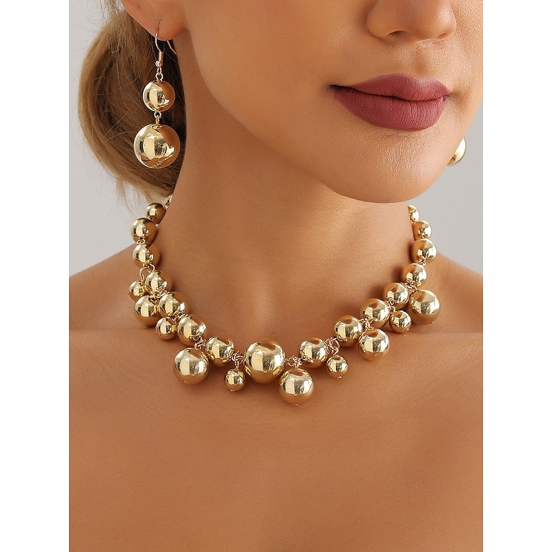 Gold Statement Necklace and Earrings Set – Bold Bubble Design Jewelry for Women, Perfect for Parties, Weddings and Special Occasions2
