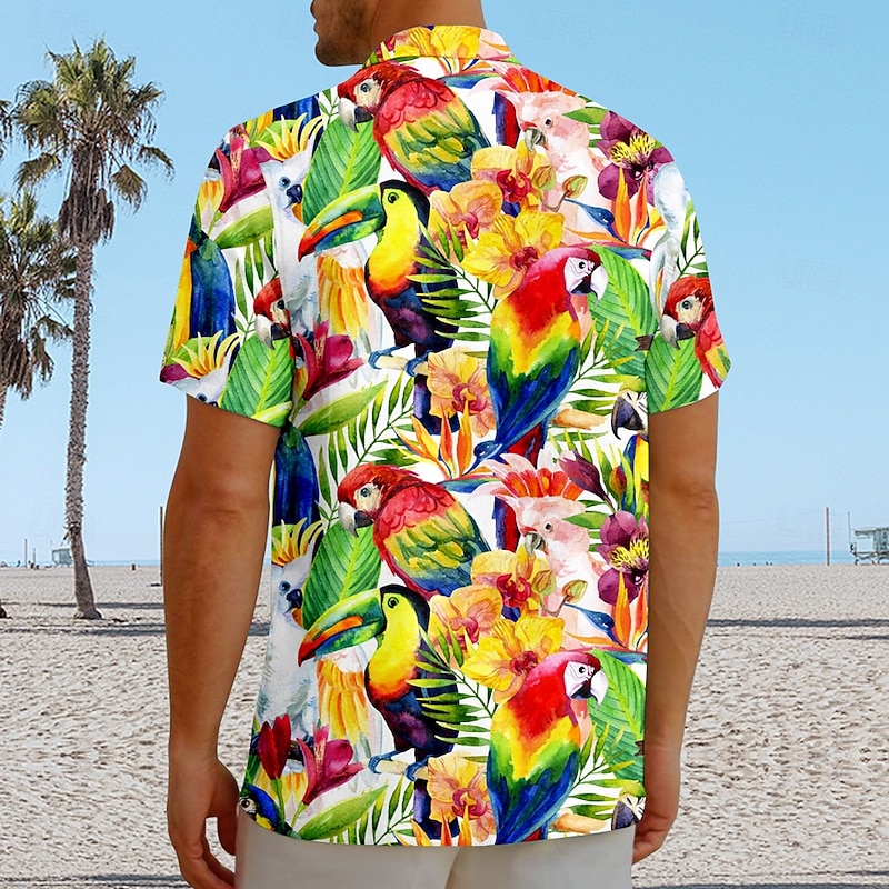 Men's Leaf Parrot Beach Shirt Aloha Shirt Short Sleeve Hawaiian Vacation Summer Spring Cuban Collar Button Up Green2